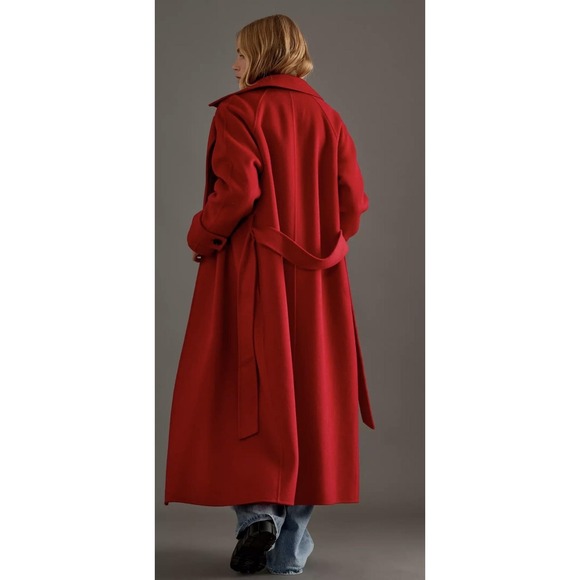 Anthropologie Coat Womens 10 Red Wool Blend Belted Wrap Long Maxi Trench - Picture 3 of 13